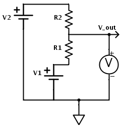 The circuit with explicit sources and voltmeter implied by the circuit I had given them.